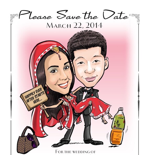 Indian Wedding Cute Caricature Save The Date Cards And Etsy