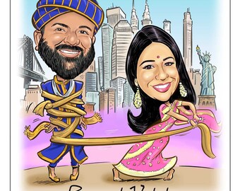 Indian Wedding Caricature Save the Date Cards and Magnets, Wedding Invitations