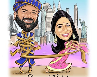 Indian Wedding Caricature Save the Date Cards and Magnets, Wedding Invitations