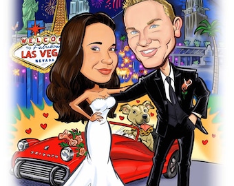 Las Vegas wedding save the date cards – destination wedding - save the date magnets – custom caricature - sign in board