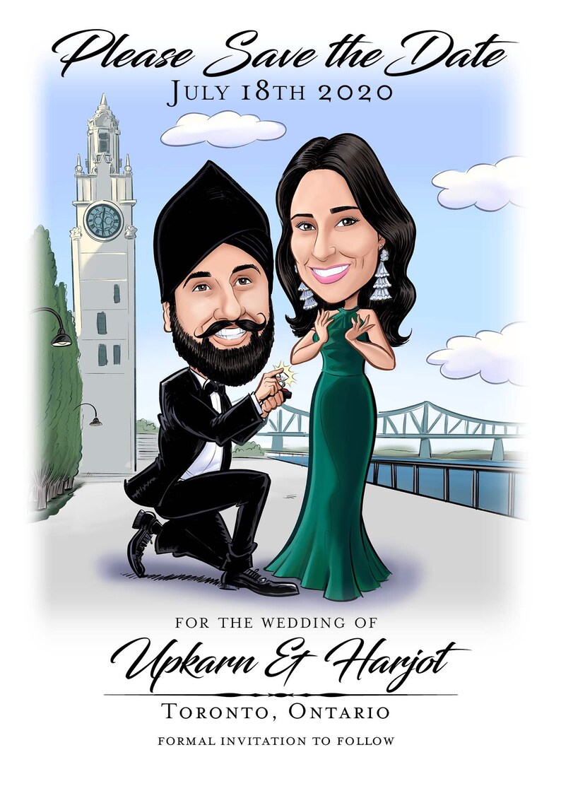 Indian Wedding Cute Caricature Save the Date Cards and Magnets, Wedding Invitations image 1