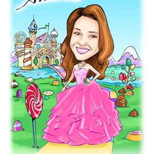 Sign in board art for bat mitzvah, Quinceañera, sweet 16, birthday. Custom caricature portrait with all of her favorite things!