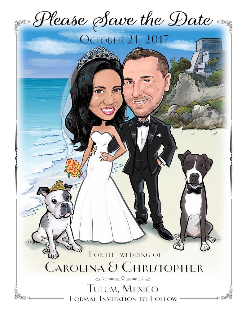 Las Vegas wedding save the date cards destination wedding save the date magnets custom caricature sign in board image 10