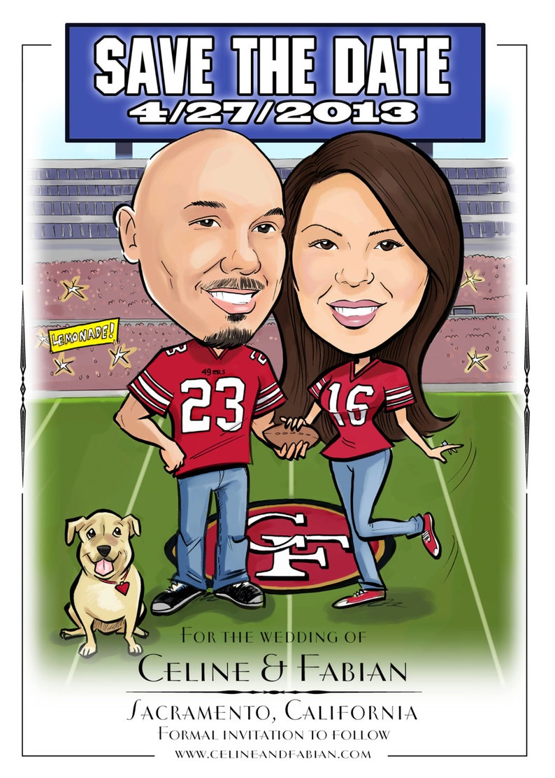 Caricature Wedding Save the Date for Sports Lovers Etsy