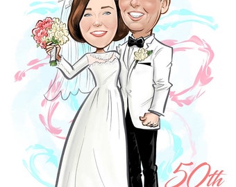 Custom illustrated anniversary portrait. Perfect for anniversary parties, or as a gift.