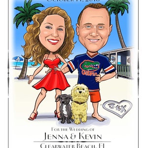 Las Vegas wedding save the date cards destination wedding save the date magnets custom caricature sign in board image 5