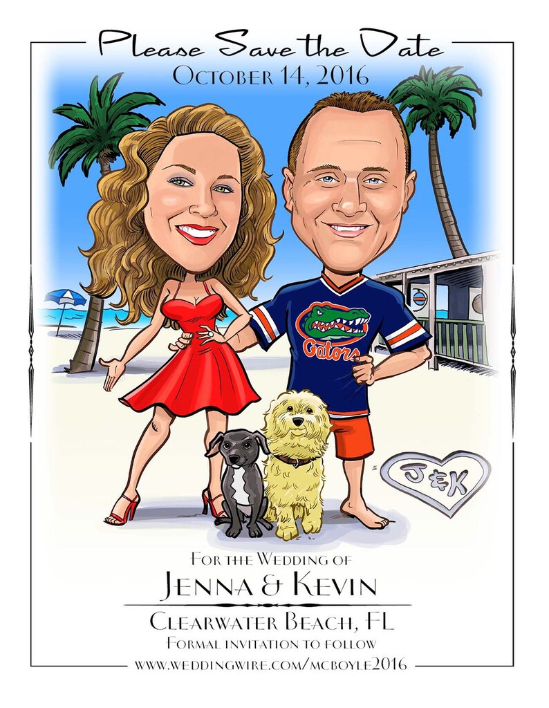 Las Vegas wedding save the date cards destination wedding save the date magnets custom caricature sign in board image 5