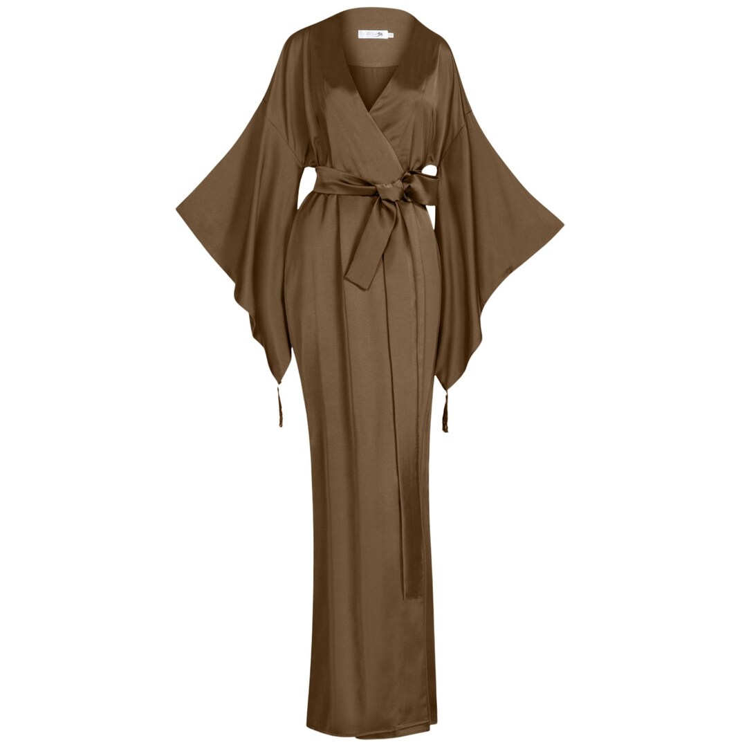 Chocolate Caramel Kimono Robe – Silk Kaftan, Boho Maxi Dress, Wrap ...