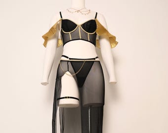 Sheer Mesh Lingerie Set, Egyptian Goddess Costume, Festival Outfit