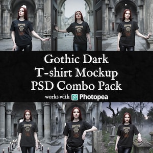 Gothic Black T-Shirt Mockup PSD Bundle, 6 Dark Cathedral & Cemetery Scenes (Digital Download)