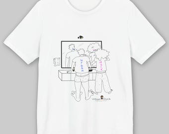歯磨きカップルTシャツ | Bibos & Biba 朝のルーティンイラスト | ミニマルなユニセックスTシャツ