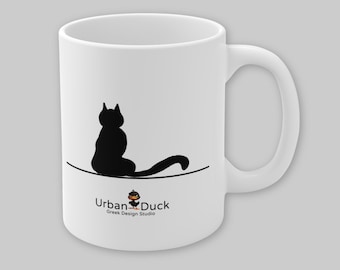 Black Cat Mug: Minimalist Ceramic Coffee Cup for Cat Lovers