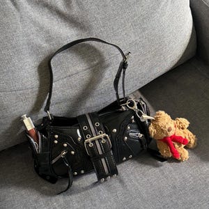 Black Studded Shoulder Bag: Gothic Punk Y2K Purse