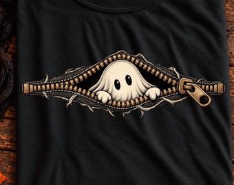 Fantasma di Halloween PNG, Fantasma Boo PNG, Simpatico Fantasma Boo con cerniera PNG, Design per maglietta con costume da fantasma di Halloween, Grafica a sublimazione per la stagione spettrale