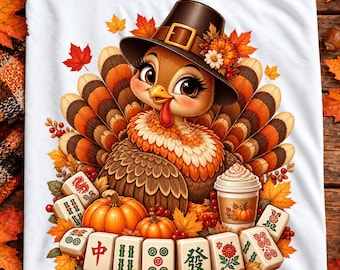 Cute Turkey Mahjong PNG, Thanksgiving Mah Jong Shirt Design, Pumpkin Spice Fall Mahjong Sublimation, Autumn Game Lover Digital Download