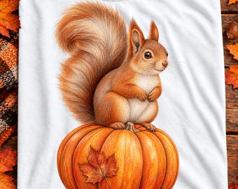 Cute Squirrel on Pumpkin PNG, Fall Autumn Wildlife Art, Woodland Animal Shirt Design, Cute Pumpkin Sublimation,Nature Lover Digital Download