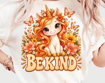 Unicorno Sii Gentile PNG, Design per maglietta arancione per la Giornata dell'Unità contro il Bullismo, Grafica scolastica con unicorno carino per la gentilezza, Download digitale per la sensibilizzazione arancione