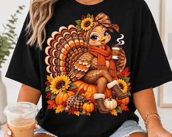 Leopard Turkey Coffee PNG, Thanksgiving Coffee Lover Shirt Design for Women, Funny Fall Turkey Sublimation, Cute Autumn Digital Download