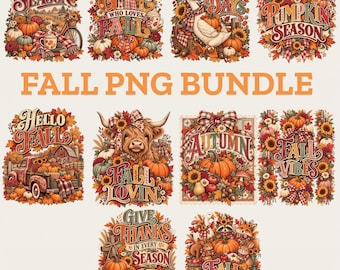 Pacchetto PNG autunnale, disegni vintage per magliette autunnali, PNG floreale con zucca, oca, mucca delle Highlands, stagione accogliente, zucca PNG, PNG del Ringraziamento