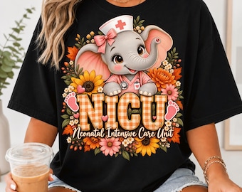 NICU Nurse Thanksgiving PNG, Cute Elephant Nurse Fall Shirt Design, Neonatal Intensive Care Unit Sublimation, Autumn Nurse Gift