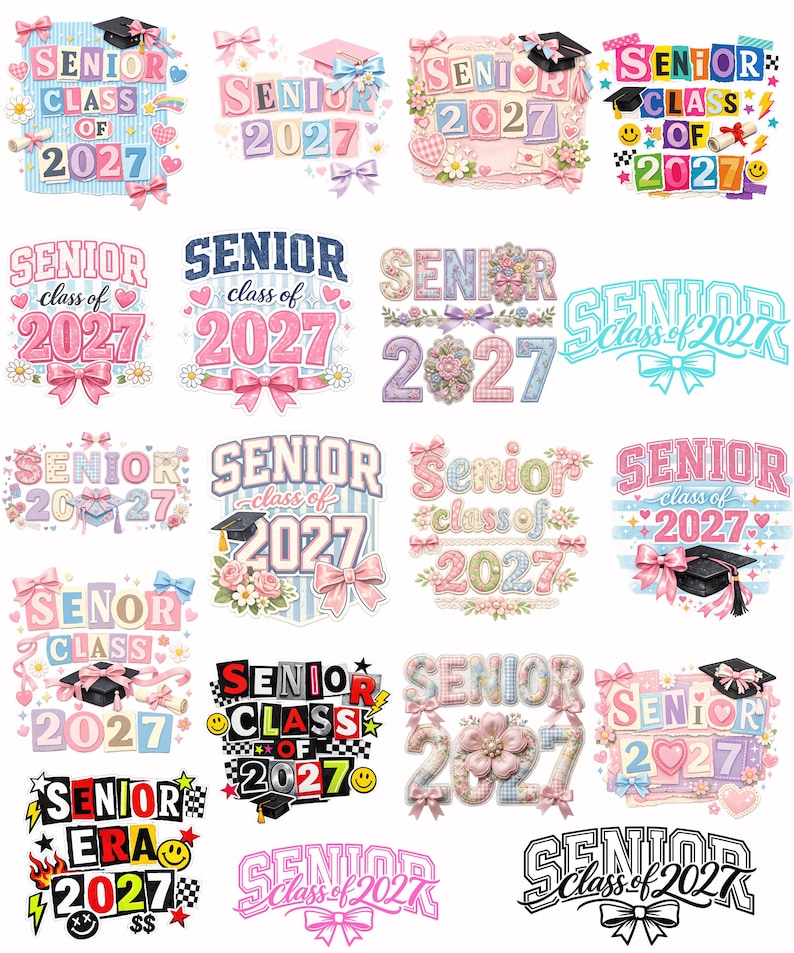 Senior Class of 2027 PNG bundle featuring trendy graduation shirt designs
Graduation 2027 digital design collection for senior apparel and gifts
Class of 2027 bundle with multiple high-resolution graduation graphics
Senior year PNG pack perfect for shirts, stickers, and graduation keepsakes
Stylish graduation-themed bundle celebrating the Senior Class of 2027