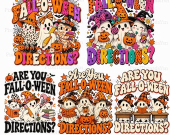 Sei un Fall-O-Ween Directions PNG Bundle, Halloween Teacher Ghosts PNG, Funny Spoky School Shirt Design, Fall Teacher Sublimation