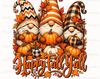 Buon autunno a tutti, gnomo PNG, design per maglietta autunnale del Ringraziamento con zucca, gnomo autunnale carino per sublimazione, download digitale in stile rustico da fattoria