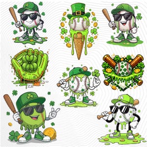 St Patrick’s Day Baseball Drip PNG Bundle | Shamrock Ice Cream Melt Baseball Design | Green Sports Game Day Sublimation | Instant Download