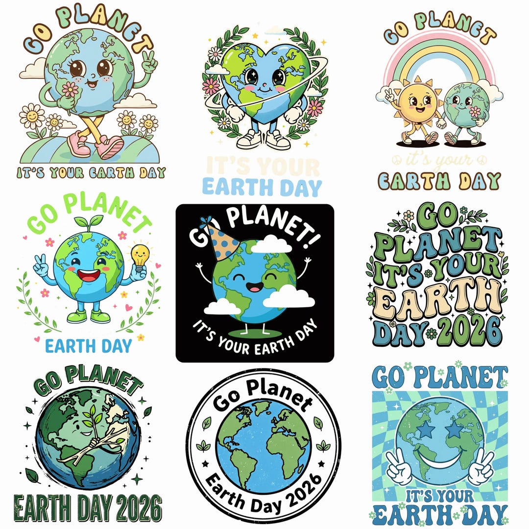 Earth Day 2026 Groovy PNG Bundle, Retro Eco Shirt Designs, Green ...