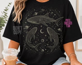 Gestickter Walhai (PNG), Sommer-Strandshirt-Design, Meerestier (PNG), Himmelstier (PNG), Geschenkidee für Meeresliebhaber