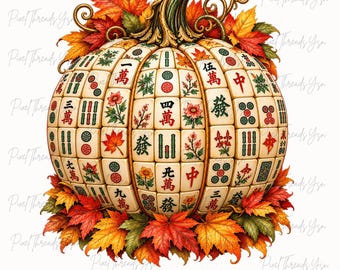 Mahjong Pumpkin Fall PNG, Autumn Leaves Mahjong Game Shirt Design, Cute Fall Mahjong Sublimation, Thanksgiving Game Lover Digital Download