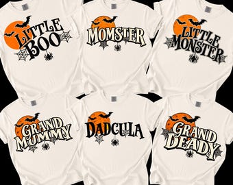 Pacchetto PNG coordinati per la famiglia di Halloween, Momster Dadcula Little Monster Little Boo Grand Mummy Grand Deady, 12 disegni PNG di Halloween