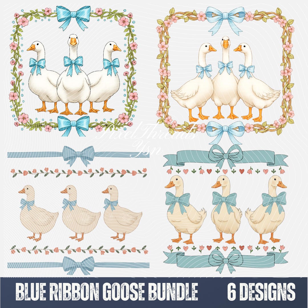 Blue Ribbon Goose PNG Bundle | Retro Coquette Goose Sublimation ...