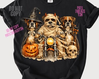Niedlicher Halloween-Boxerhund (PNG), Kürbisgeist- und Hexen-Boxer-Shirt-Design, gruseliges Geschenk für Hundemamas, Herbst-Download