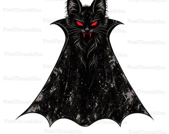 Conte Catula Gatto Vampiro PNG, Design per maglietta di Halloween spettrale gatto gotico, Gatto nero carino sublimazione, Download digitale di Halloween da strega