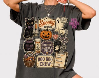 Halloween-Krankenschwester (PNG), Gruseliges Krankenschwester-T-Shirt-Design, Boo Boo Crew (PNG), Geschenk-Shirt für Krankenschwestern, Halloween-Geschenk, Trendiges PNG (Digitaler Download)