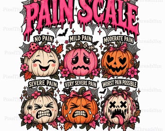 Scala del dolore Halloween infermiera zucca PNG, design divertente per maglietta medica di Halloween, zucca carina infermiera sublimazione, file digitale spettrale per il settore sanitario