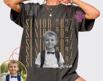 Personalisiertes Vintage-Foto und Jahrgangsstufe (PNG): Individuelles T-Shirt-Design mit Absolventenfoto, Abschlussgeschenk für den Jahrgang 2027, Retro-Design für Jungen und Mädchen