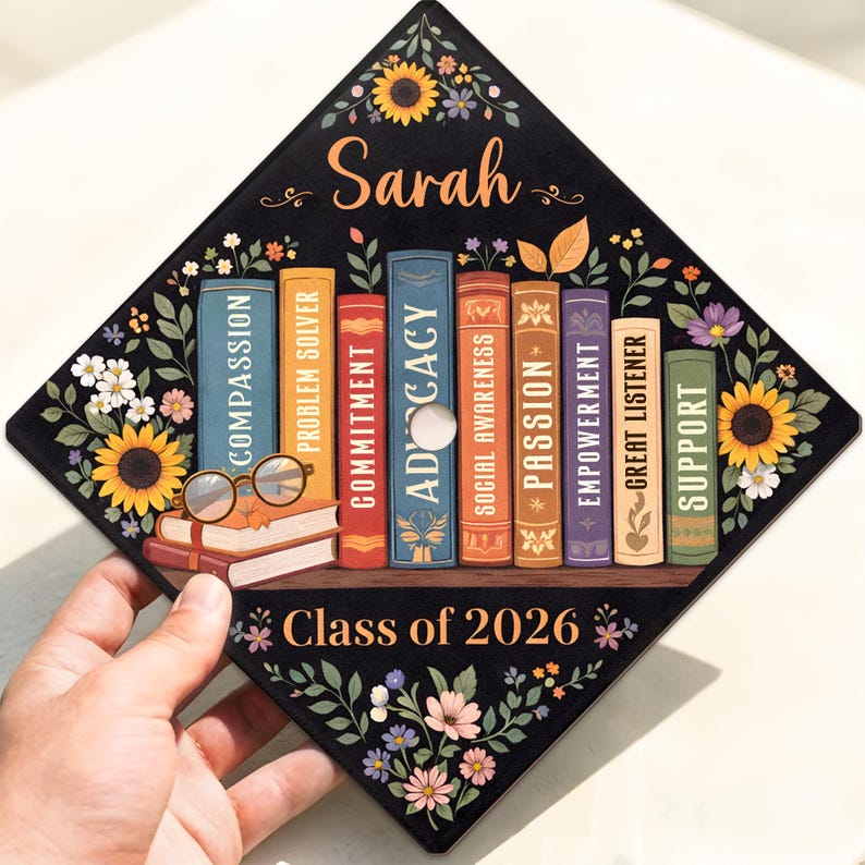 Custom Graduation Cap Topper, Class of 2026 Gift, Personalized Floral ...