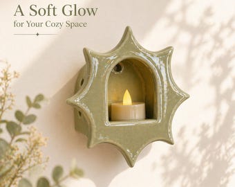 Ceramic Wall Candle Holder, Handmade Sun Tealight Sconce, Cozy Cottagecore Decor, Warm Glow Wall Art, Gift for Her