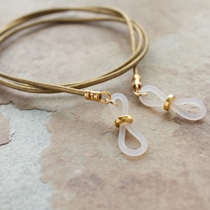 Cadena de cuero dorado para gafas: collar con soporte para gafas de sol de 26 pulgadas