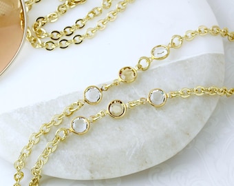 Swarovski Topaz Eyeglass Chain: Gold Sunglasses Holder Lanyard