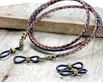 Braided Leather Eyeglass Chain for Men: Rustic Sunglasses Cord