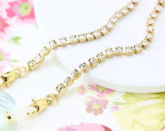 Gold Crystal Eyeglass Chain: Rhinestone Sunglasses Holder Necklace