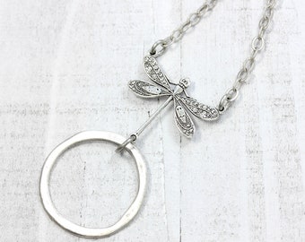 Silver Dragonfly Eyeglass Chain, Silver Eyeglass Loop Necklace, Reading glasses holder, Sunglasses Holder Chain, Nature Jewelry, maetri