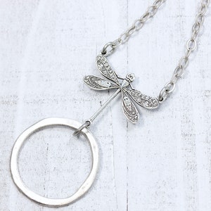 Silver Dragonfly Eyeglass Chain, Silver Eyeglass Loop Necklace, Reading glasses holder, Sunglasses Holder Chain, Nature Jewelry, maetri image 5