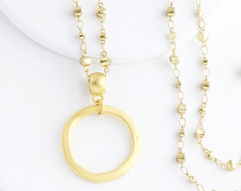 Mia Matte Gold Beaded Eyeglass Holder Necklace