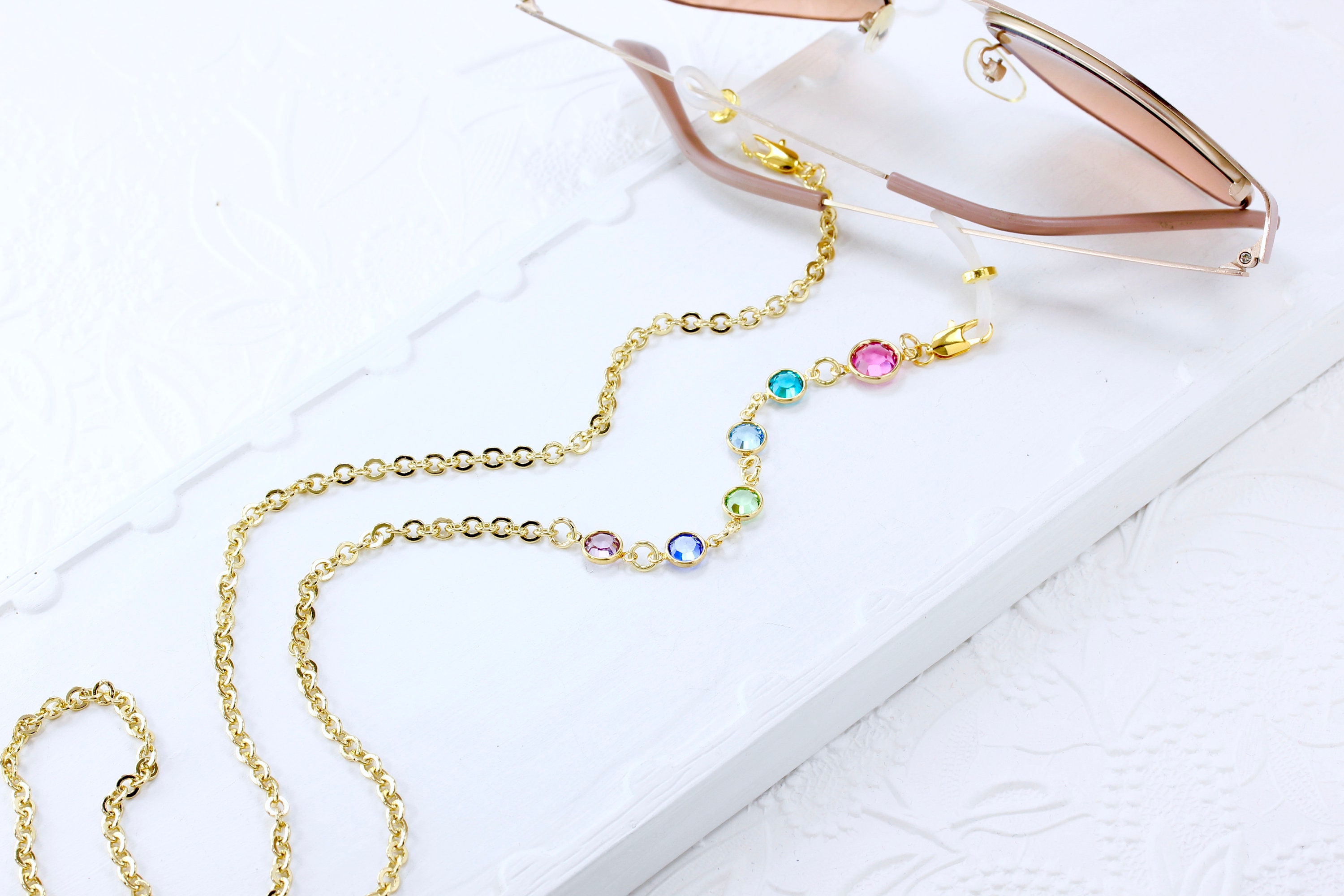Swarovski Birthstone Eyeglass Chains, Reading Glasses Chain, Gold  Sunglasses Holder Necklace, Gifts for Grandmothers, High Quality Eyeglass 