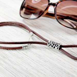Black Leather Eyeglass Holder Chain, Tibetan Silver Leather Eyeglass Loop, Leather Sunglasses Holder Necklace, Leather Glasses Chain, maetri image 6
