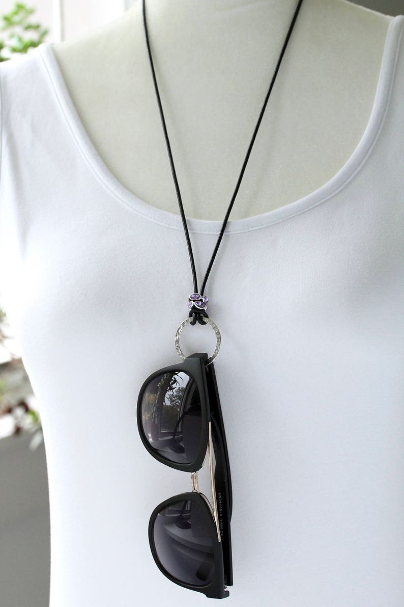 Amethyst Crystal Eyeglass Holder Necklace Silver Eyeglass Etsy